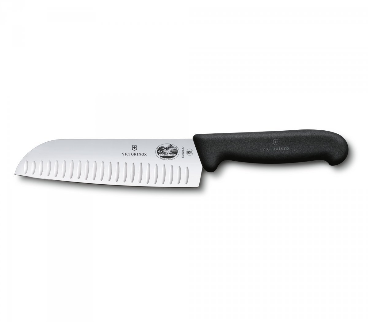 Victorinox Fibrox santoku – klinga wykrawana z taśmy stali, bez nakładki, rękojeść z tworzywa