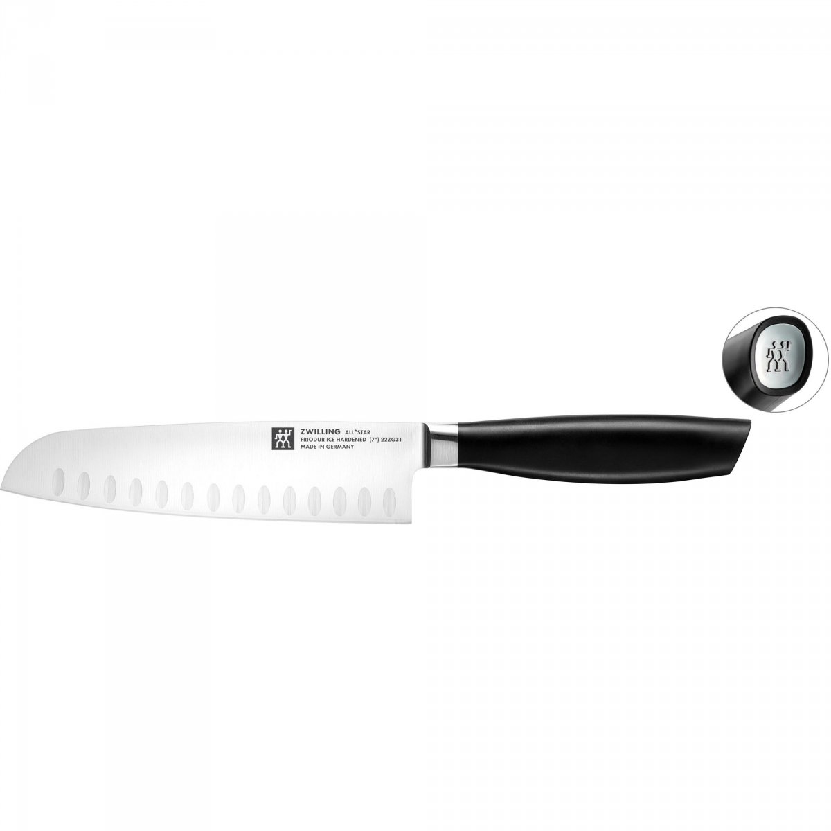 Santoku zachodniego producenta z zagłębieniami na płazie klingi