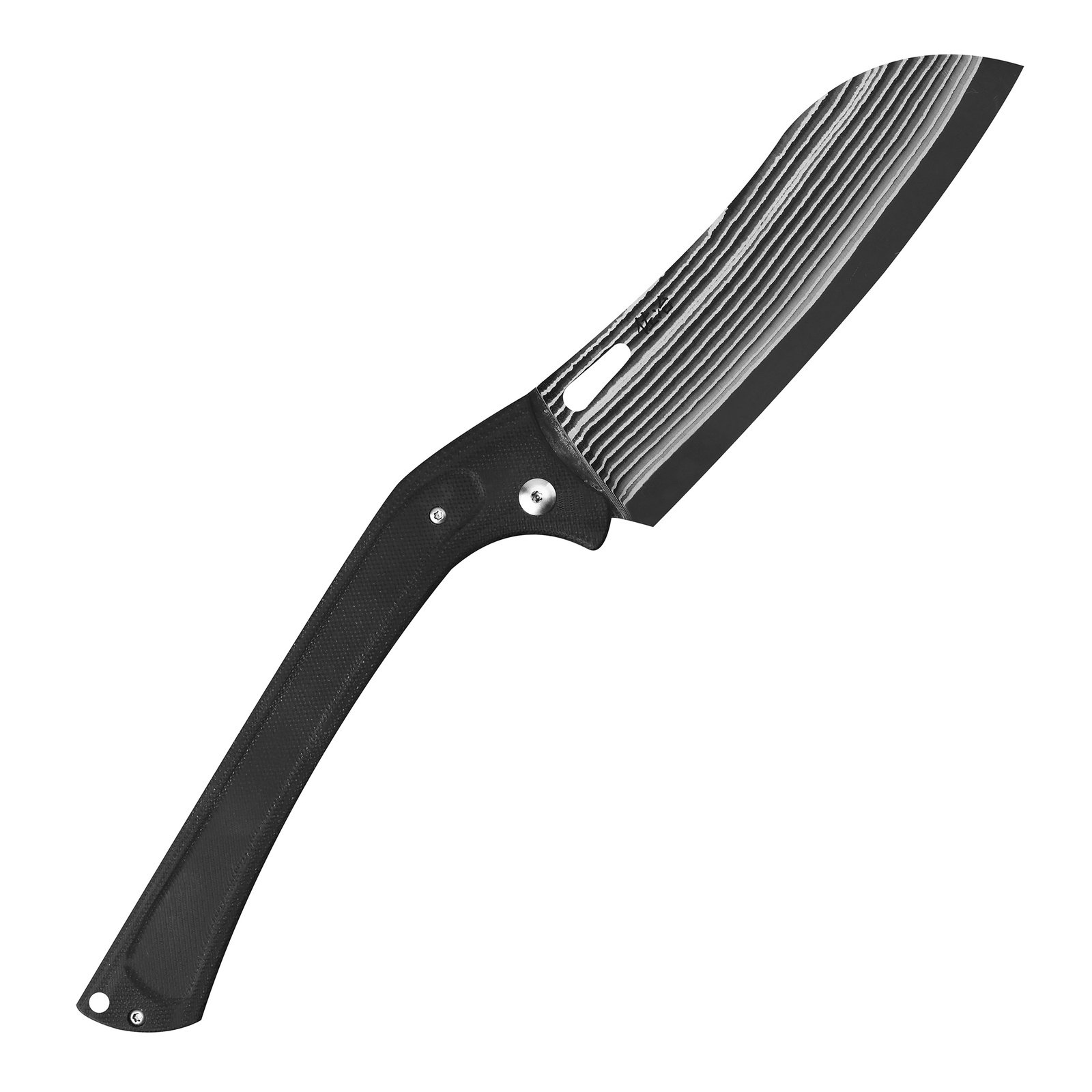 Składany nóż santoku Takeshi Saji z czarną klingą damasceńską i rękojeścią z laminatu